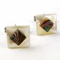 Vintage Silver Tone & Mother of Pearl & Abalone Cufflinks 9116