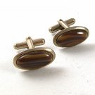 Vintage Silver Tone & Carmel Slag Glass Cufflinks 9116