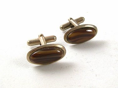 Vintage Silver Tone & Carmel Slag Glass Cufflinks 9116