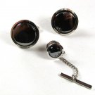 Silvertone & Black Cufflinks & Tie Tac Unbranded 4716