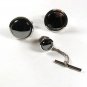 Silvertone & Black Cufflinks & Tie Tac Unbranded 4716