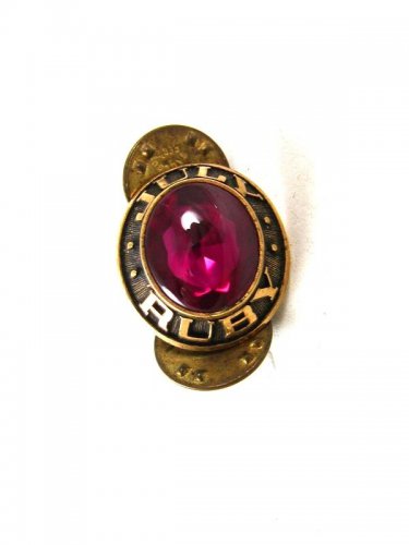 Vintage Gold Tone & Red Birthday Stone July Ruby Pin 92016