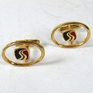 Vintage Gold Tone Blue Red Letter S Cufflinks 81916