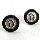 Vintage Silvertone Black Initial / Letter D Cufflinks 81617