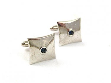 Vintage Silvertone & Blue Cufflinks By HICKOK USA 33017
