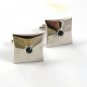 Vintage Silvertone & Blue Cufflinks By HICKOK USA 33017