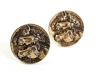 1970's Goldtone 3 Horses Stallions Cufflinks By PIONEER 41917