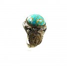 Vintage Silver Tone Blue Green Indian Chief Ring Sz 7 1/2 Adjustable 13117