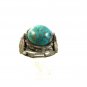 Vintage Silver Tone Blue Green Indian Chief Ring Sz 7 1/2 Adjustable 13117