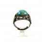 Vintage Silver Tone Blue Green Indian Chief Ring Sz 7 1/2 Adjustable 13117