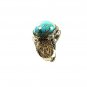 Vintage Silver Tone Blue Green Indian Chief Ring Sz 7 1/2 Adjustable 13117