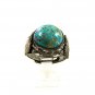 Vintage Silver Tone Blue Green Indian Chief Ring Sz 7 1/2 Adjustable 13117