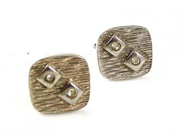 1960's - 70's Silvertone & Rhinestones Cufflinks 5117