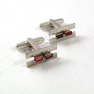 Vintage Silver Tone & Red Cufflinks By MANLEIGH 1317