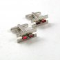 Vintage Silver Tone & Red Cufflinks By MANLEIGH 1317