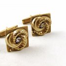 Vintage Gold Tone & Rhinestone Swirl Cufflinks 10316