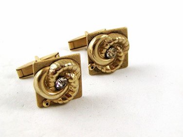 Vintage Gold Tone & Rhinestone Swirl Cufflinks 10316