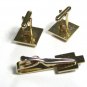 1930's - 50's Goldtone White Letter M Cufflinks & Tie Clasp Unbranded 102715