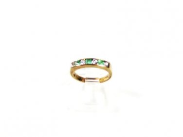 Sterling Silver Vermeil Sparkly White Green Rhinestones Band Ring Sz 4 61016