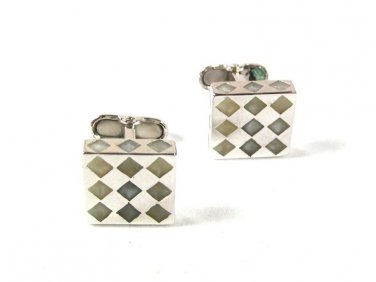 Silver Tone & White Checkered Dress Cufflinks 62416