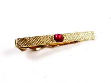 1960's Goldtone & Red Dressy Tie Clasp Unbranded.101615