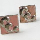 1950's Mid Century Modern Silver Tone & Pink Cufflinks 11516