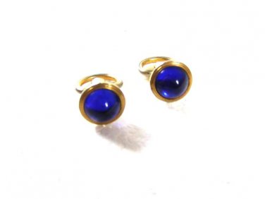 Art Deco Gold Tone & Blue Cabachon Cufflinks Unbranded Pat No. 1950711 11116