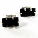 Vintage Sterling Silver & Black Cufflinks Unbranded 6316