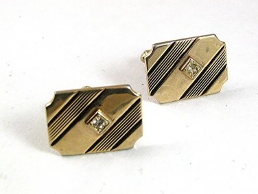Vintage Goldtone & Black & Stone Dressy Cufflnks 91417