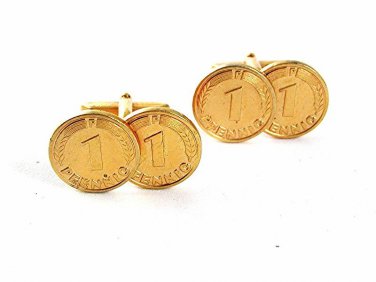 Vintage Goldtone 1 Eine Pfennig Coin Cufflinks 5317