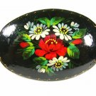 Handmade Russian Group Flowers Red White Lacquered Wood Brooch Signed 9815