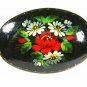Handmade Russian Group Flowers Red White Lacquered Wood Brooch Signed 9815