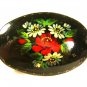 Handmade Russian Group Flowers Red White Lacquered Wood Brooch Signed 9815