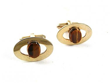 Vintage Goldtone & Tiger Eye Cufflinks 33017