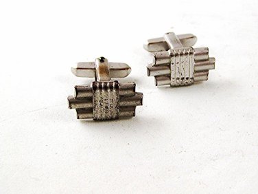 Deco Silver Tone Cufflinks By HICKOK U.S.A. 9116