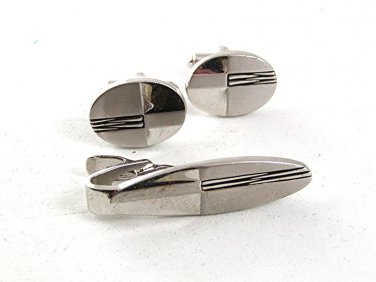 Vintage Silvertone Cufflinks & Tie Clasp By SPEIDEL USA 82217
