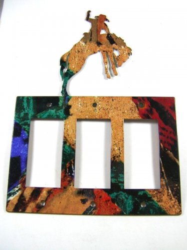Cowboy on Busting Broncho Triple Rocker Outlet Cover Plate by Steel Images