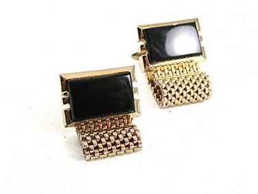 1970's Goldtone Black Wrap Around Cufflinks By SWANK 81617