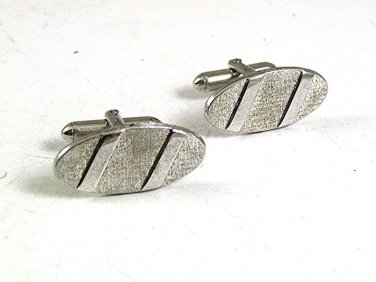 Vintage Oval Brushed Silvertone Cufflinks By SWANK 102817