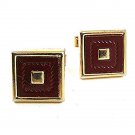 Vintage Goldtone Brown Leather Cufflnks PAT PEND 91417
