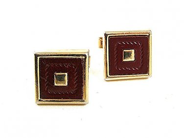 Vintage Goldtone Brown Leather Cufflnks PAT PEND 91417