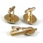 Vintage Goldtone Black Initial Letter K Cufflinks & Matching Tie Clasp 52917