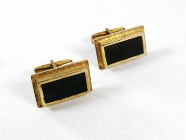 Vintage Gold Tone Sterling Silver &  Black Cufflinks By T2 6416