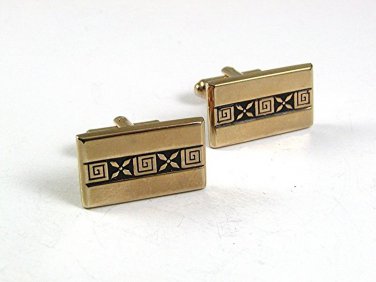 Vintage Goldtone Black Cufflinks By HICKOK USA 10217