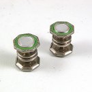 Art Deco Mother Pearl & Green Silvertone Cufflinks By SNAP LINK 52917