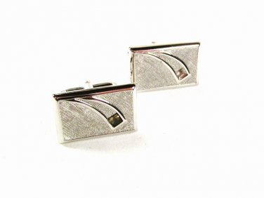 Silvertone & Clear Shiny Rhinestone Cufflinks By SWANK 4716