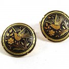 Vintage Goldtone & Black Damascene Bird of Paradise Cufflinks 91317