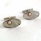 Vintage Silvertone Faux Pearl Cufflinks 81617