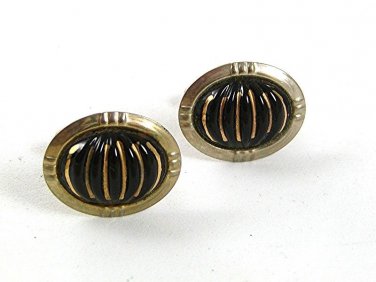Vintage Silvertone Goldtone & Black Cufflinks 5517