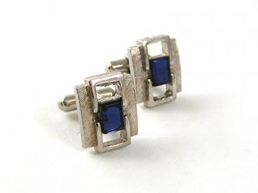 Vintage Silvertone & Blue Cufflinks 6117